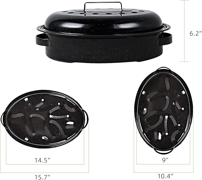 Roasting Pan 11Lb 15.7 inch Oval Enamel Oven Roaster Pan with Lid for Turkey Chicken Cookware PFOA free