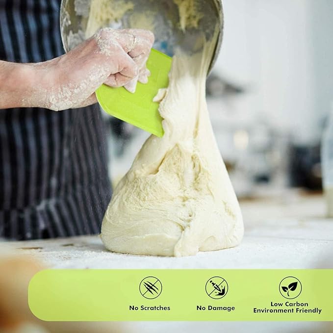 SURDOCA Dough Scraper Bench Scraper - 3P 11.8x7.3" Plastic Flexible Bowl Scraper, Sharp Edge & Angles Cake Scraper. Non-Slip Bakeware Decorating Tools Sculpting & Modeling Tools - Green+Pink+Yellow