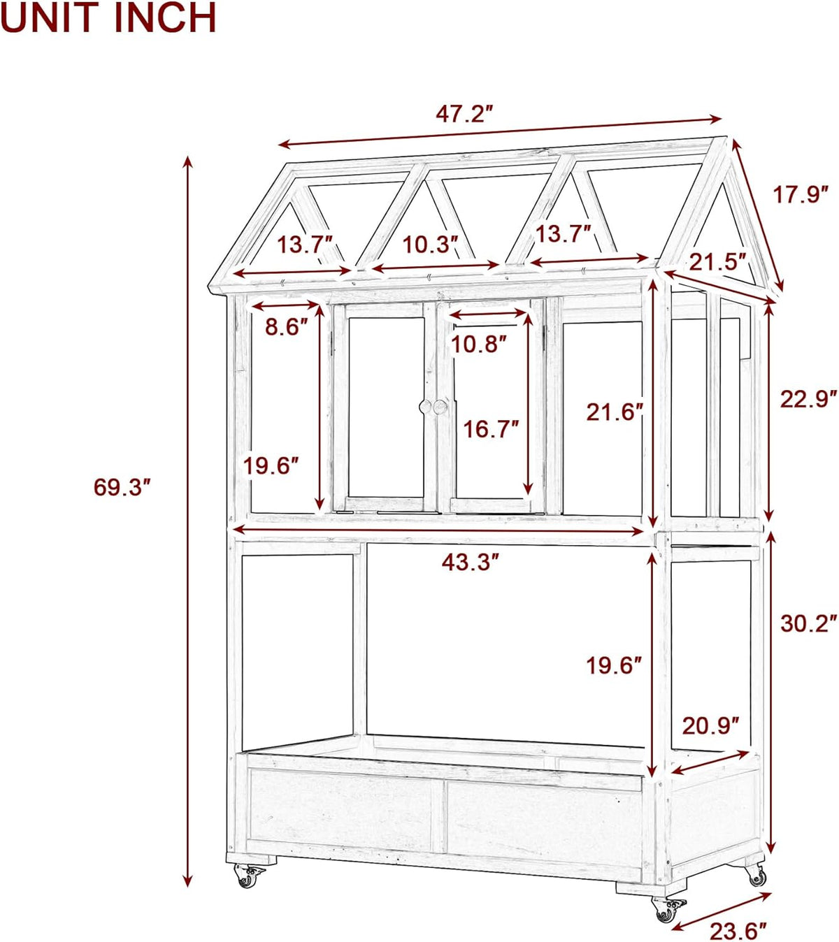 Portable Cold Frame Greenhouse with Wheels , Wooden Mini Greenhouse Cabinet for Gardens & Balconies , Openable Roof Design & Built-in Storage Box ,Easy-to-Move & Durable (Green)