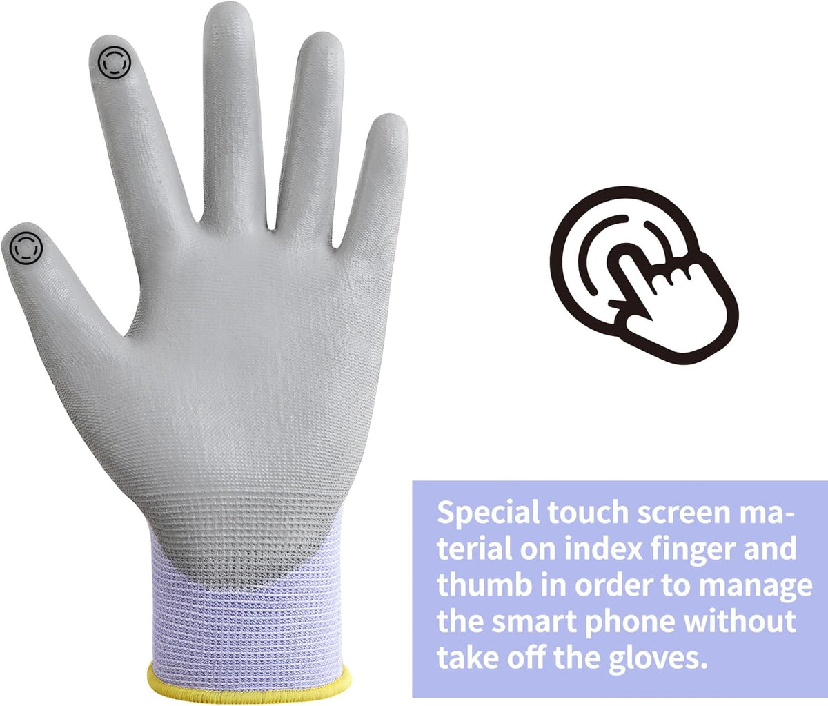 DULFINE Work Gloves for Men PU Coated 12 Pairs Bulk Pack,Purple Seamless Knit Glove with thin Polyurethane,Two Finger Touchscreen, for Men and Women, Ideal for Light Duty Work. (Extra Large)