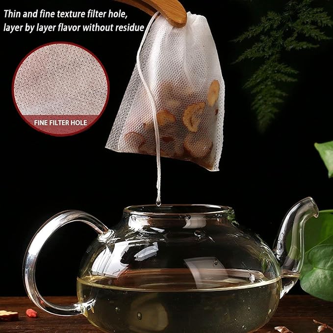 300Pcs Tea Filter Bags, Disposable Tea Filter Bags for Loose Leaf Tea from Safe Natural Materials, Empty Tea Bags Suitable for Loose-Leaf Tea, Spices, Herbs, Bring Tea Spoon (3.54 x 2.75 inch)