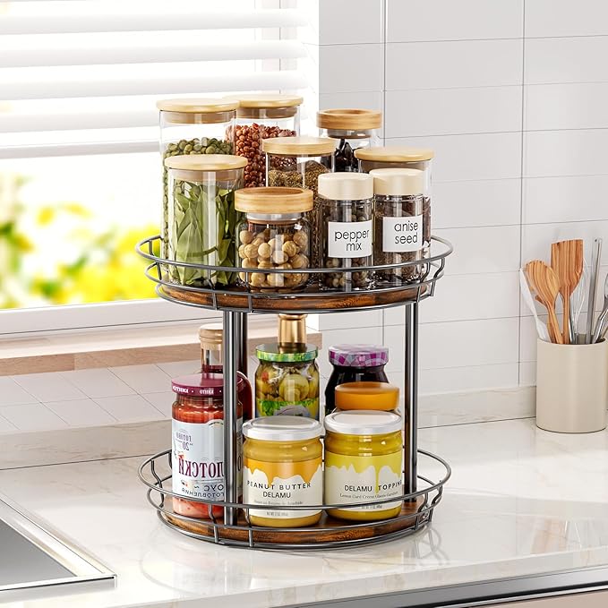 2 Pack Lazy Susan Organizer 9.25 inch Lazy Susan & 10'' Lazy Susan Turntable Organizer, 2 Tier Round Rotating Spice Rack