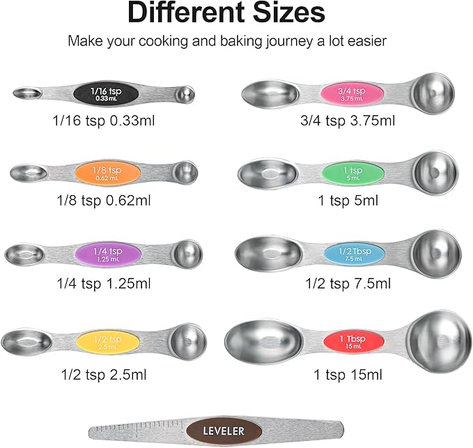Measuring Cups and Spoons Set 16, Metric & US Stainless Steel Magnetic Measuring Cups and Spoons Set for Baking & Kitchen, Dry & Liquid Metal Measure Cups & Spoons with Leveler