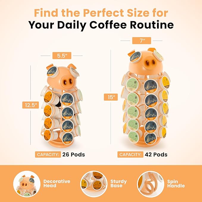 Made Easy Kit Carousel Coffee Pod Holder - Compatible with Keurig K-Pods K-Cups - Countertop 360 Spin Rack Storage Organizer - Revolving Base - Capsule Café Station Bar (Pig Pink, Large)
