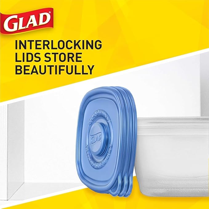 Glad GladWare To Go Snack Food Storage Containers with Lids, Medium Rectangle BPA Free Plastic with Built-In Dressing Cup for Salads and Snacks, Microwave Dishwasher Safe, 24 Oz, 4 Count - 2 Pack