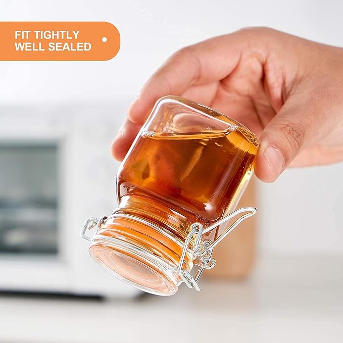 3.4 oz Small Glass Spice Jars with Lables, 24 Pack Empty Mini Square Spice Bottles with Airtight Flip Top Lids, Chalkboard Labels and Collapsible Funnel for Home and Kitchen