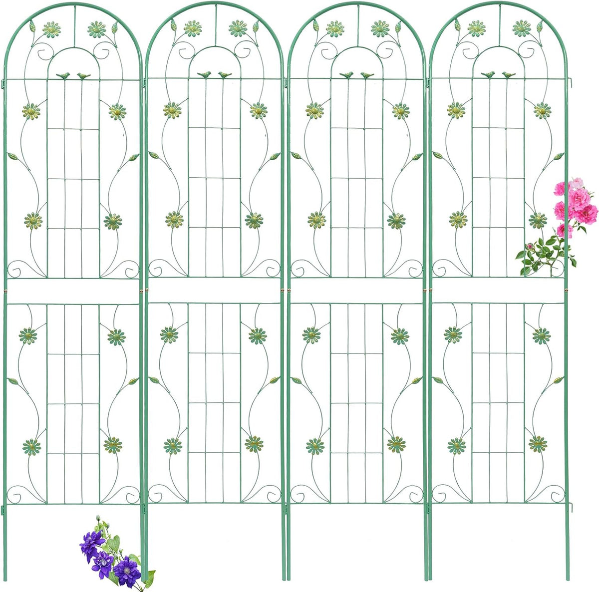 4 Pack Metal Garden Trellis 71" H Garden Fence Rustproof Trellis for Climbing Plants Support Roses Flower Outdoor Lawn, Blue Green