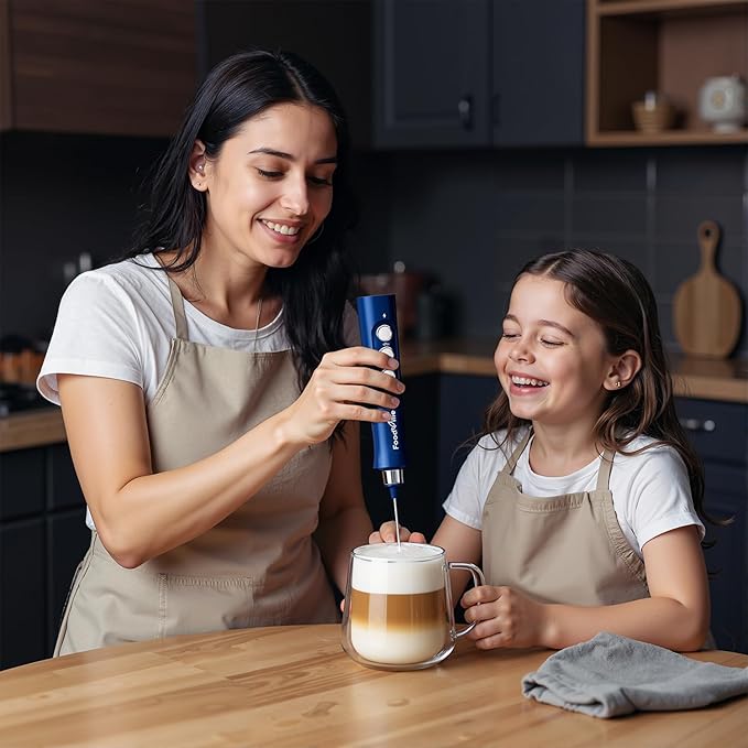 FoodVille MF02 Rechargeable Milk Frother Handheld Foam Maker with Stainless Whisk for Cappuccino, Latte, Bulletproof Coffee, Keto Diet, Protein Powder, Matcha (Classic Blue)