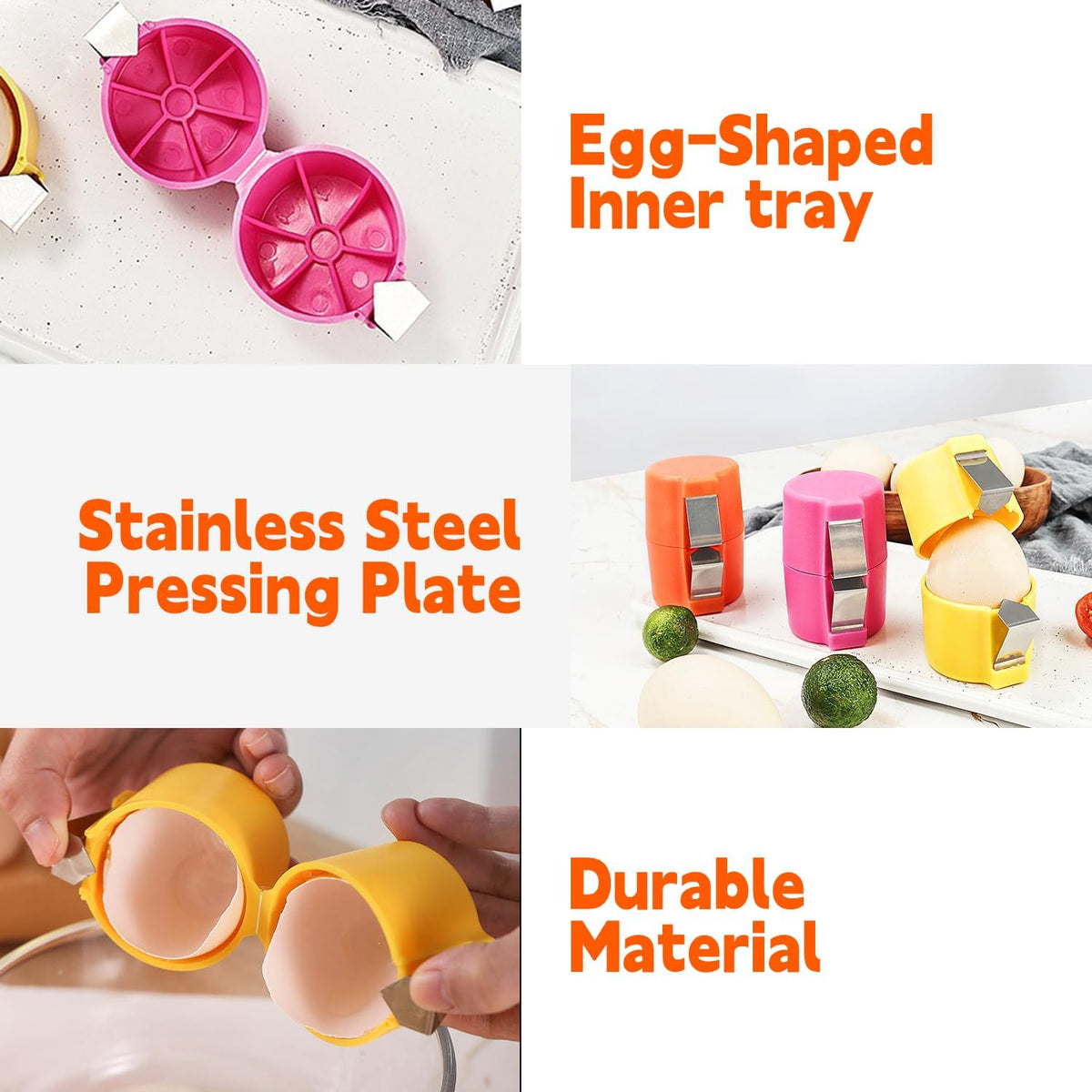 Egg Shell Opener Egg Separator for Raw Eggs,Hard Boiled Egg Peeler Egg Cube Egg Separator,Quickly Cutting Off Cooked Eggs,Stainless Steel Eggshell Breaker Kitchen Gadgets (3 set)