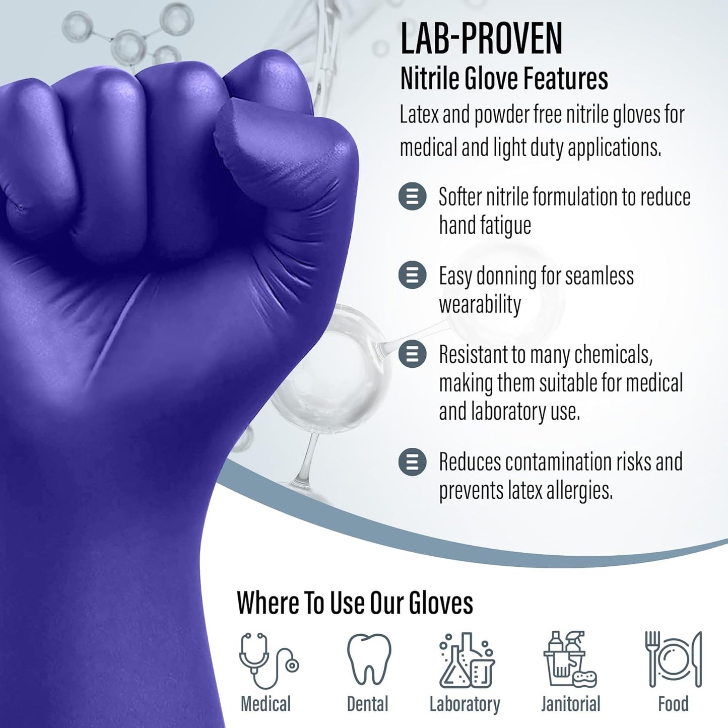 EnSure Nitrile Exam Gloves, Powder-Free, Latex-Free, Chemo Rated, Non-Sterile, Light Duty, Textured Tips, Medical, Surgical, Food Safe, Cleaning, Dental, Lab Use - 3 Mil (X-Small, 200 Count)