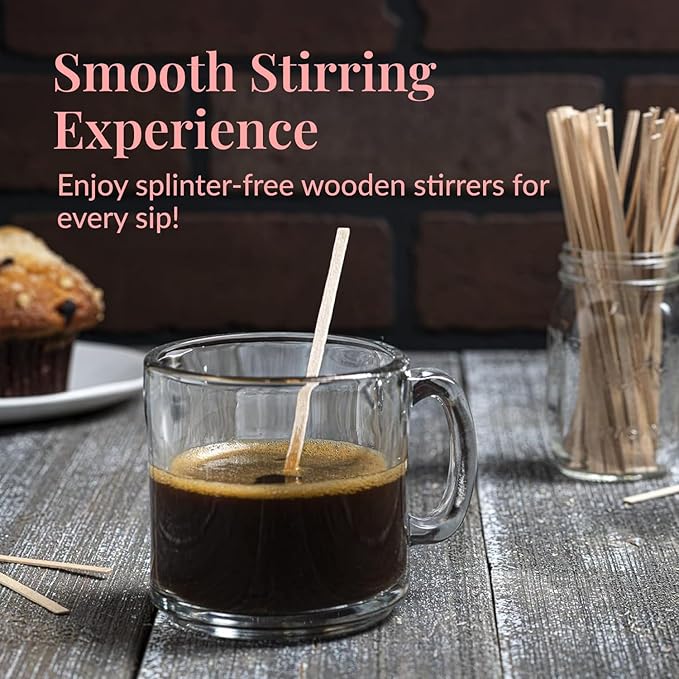 1000 Wooden Coffee Stirrer by Prestee - Disposable 5.5 inches Long Wooden Stir Sticks for Coffee and Cocktails - Smooth, Splinter-Free Beverage Mixers - Ideal for Cafe, Bars and Drink Stations