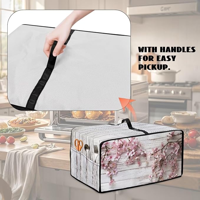 Air Fryer Toaster Oven Dust Cover Countertop Microwave Dust Cover Protector, Compatible with Convection Oven, S, 14.5 x 18.5 x 9 Inches, Peach Blossom White Wood Grain