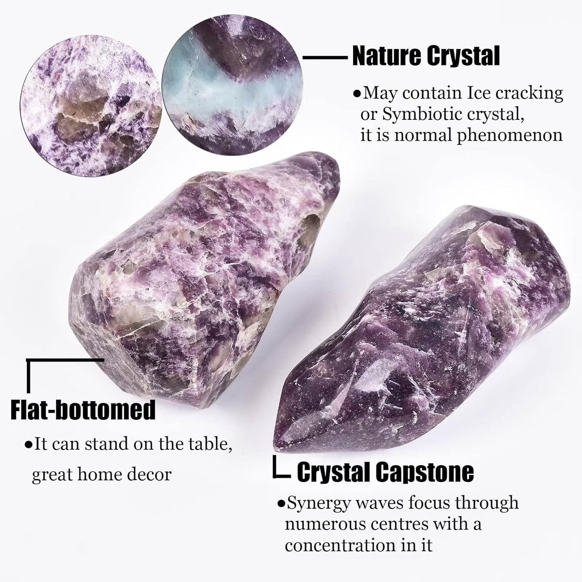 AMOYSTONE Purple Lepidolite Crystals Tower Flame Shaped Stone Energy Meditation Healing Crystal Home Decor 1.0-1.5 Pound