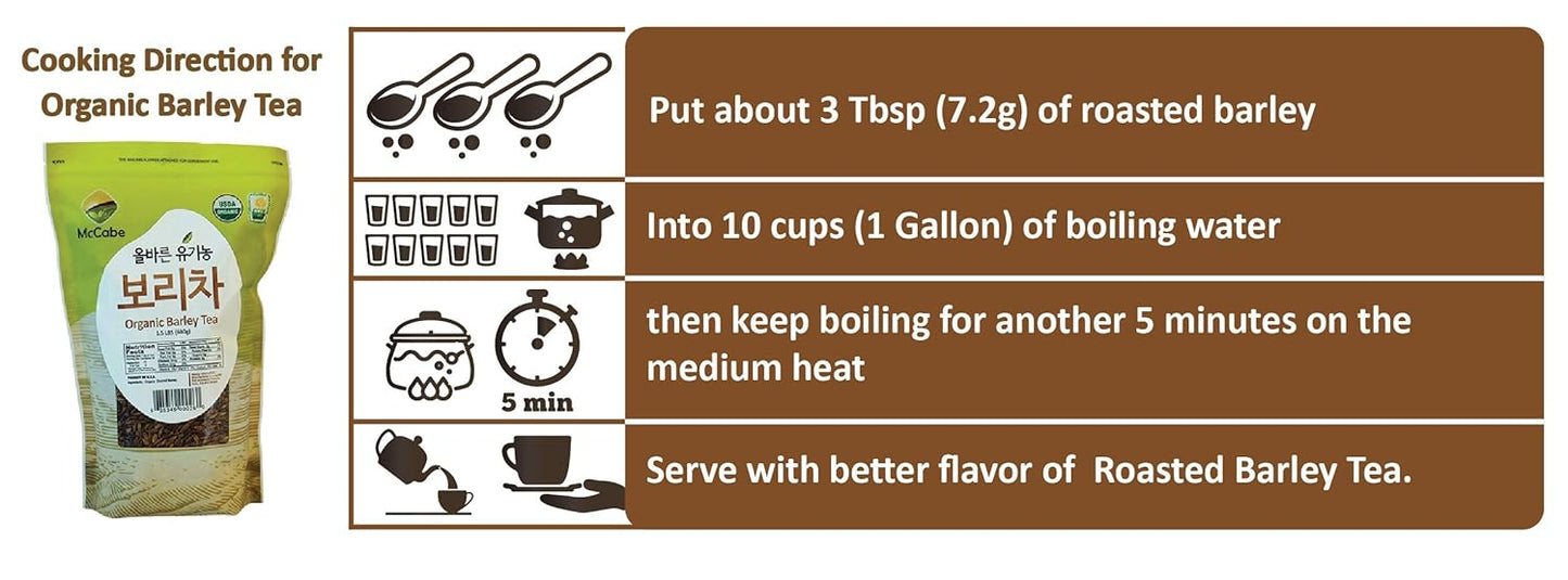 McCabe Organic Hulless Barley Tea - Roasted Hulless Barley Tea | USDA and CCOF Certified | Product of USA | 1.5 lbs (24 Oz) Pack of 2