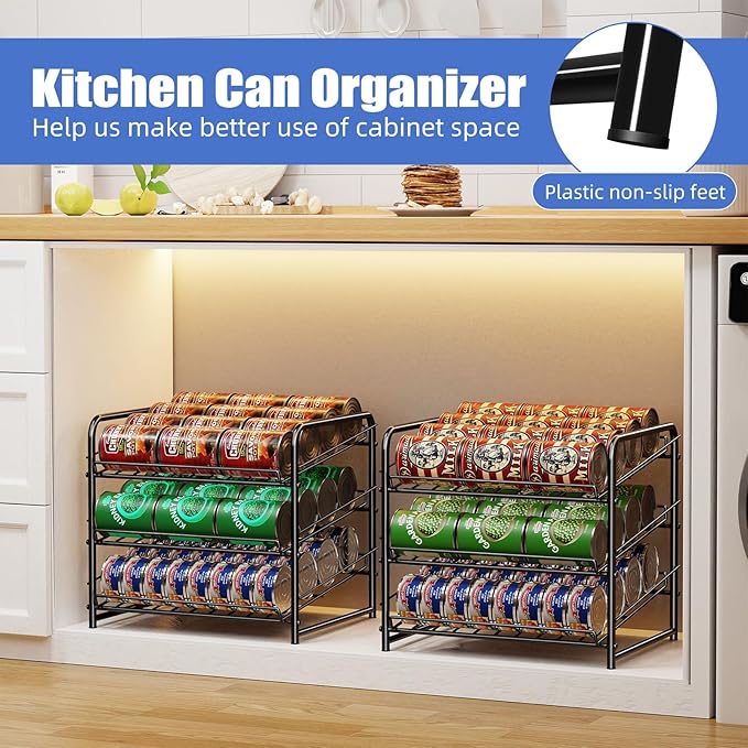 Simple Trending Can Rack Organizer, Stackable Can Storage Dispenser Holds up to 36 Cans for Kitchen Cabinet or Pantry, Black