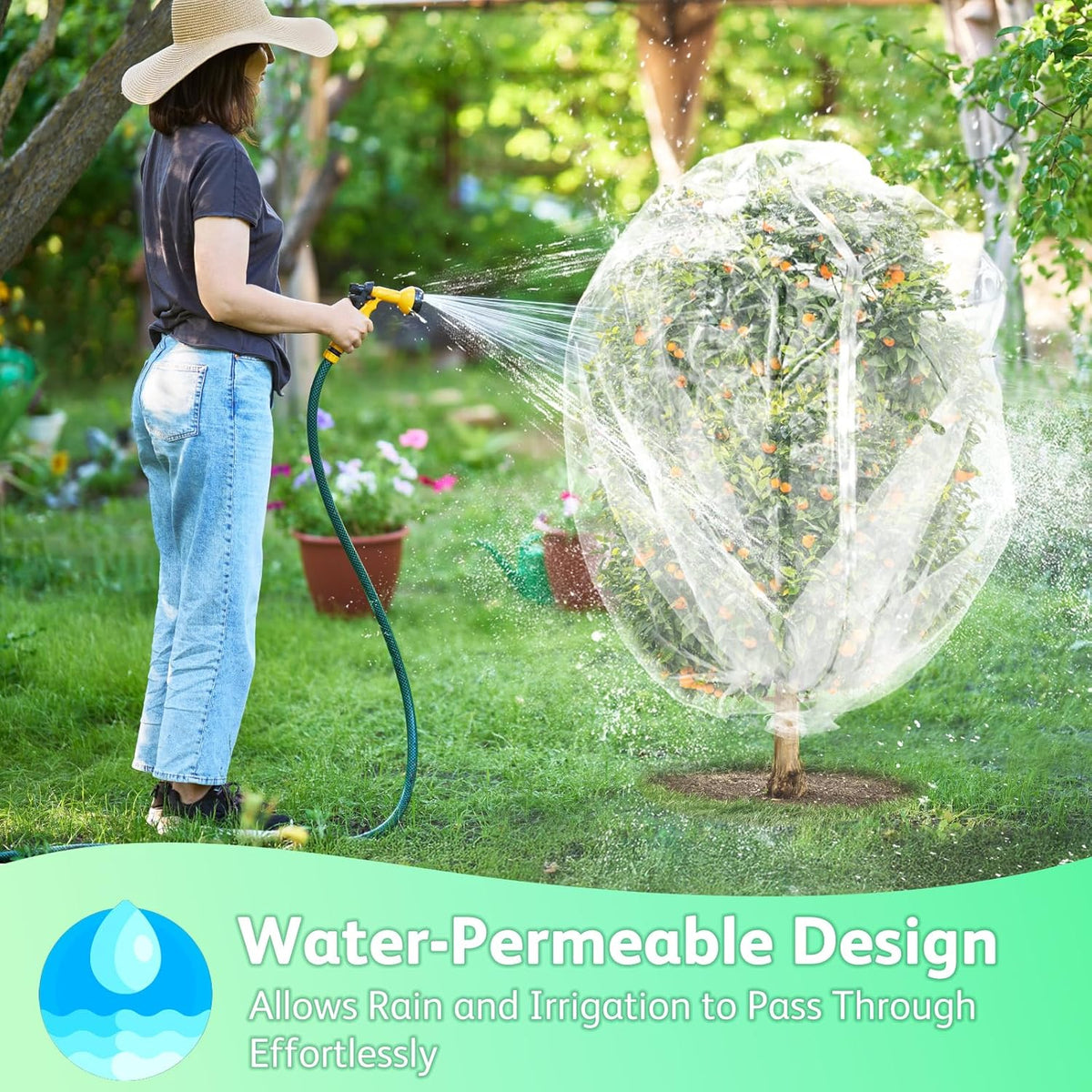 JOJOLEE Fruit Tree Netting for Garden Protection, 1Pc 7.8 x 7.8FT Insect Bird Nettings with Zipper and Drawstring, Plant Cover Mesh Net Bags for Blueberry Bushes, Tomatoes, Flowers