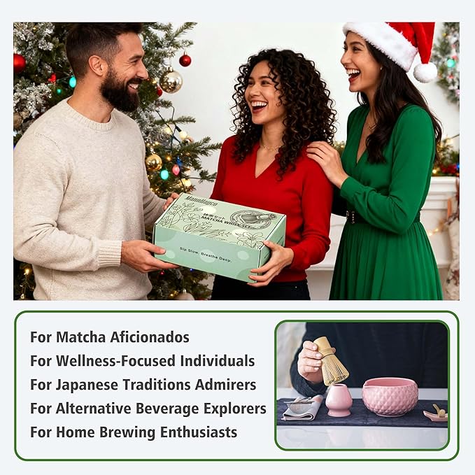 Matcha Whisk Bowl Set, 7PCS All-in-One Japanese Tea Set Includes Matcha Bowl with Spout, Bamboo Whisk (Chasen) with Stand, Scoop, Sifter, Complete Kit for Ceremony, Gift for Matcha Tea Lovers（Pink)