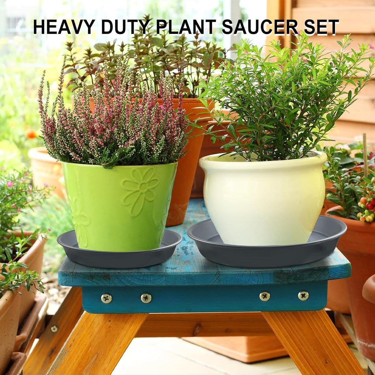 9 Pack Gray Plant Saucer Set, 3×8 inch 3×10 inch 3×12 inch Durable Heavy Duty Plastic Pot Trays, Large Planter Saucers Water Catcher Plates, Round Drip Trays for Indoor Outdoor Gardening