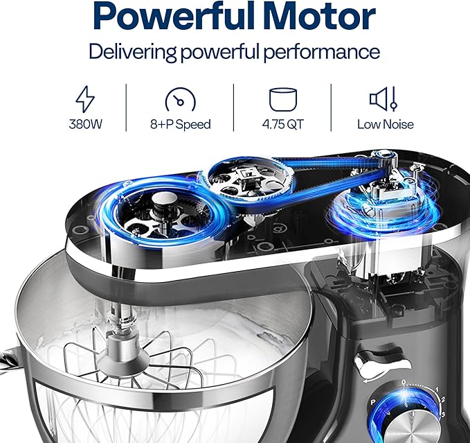 VIVOHOME 4.75 Quart Stand Mixer, 8 Speed Kitchen Electric Food Mixer with VIVOHOME 6 in 1 Multifunctional Stand Mixer with 8.5 Quart Stainless Steel Bowl