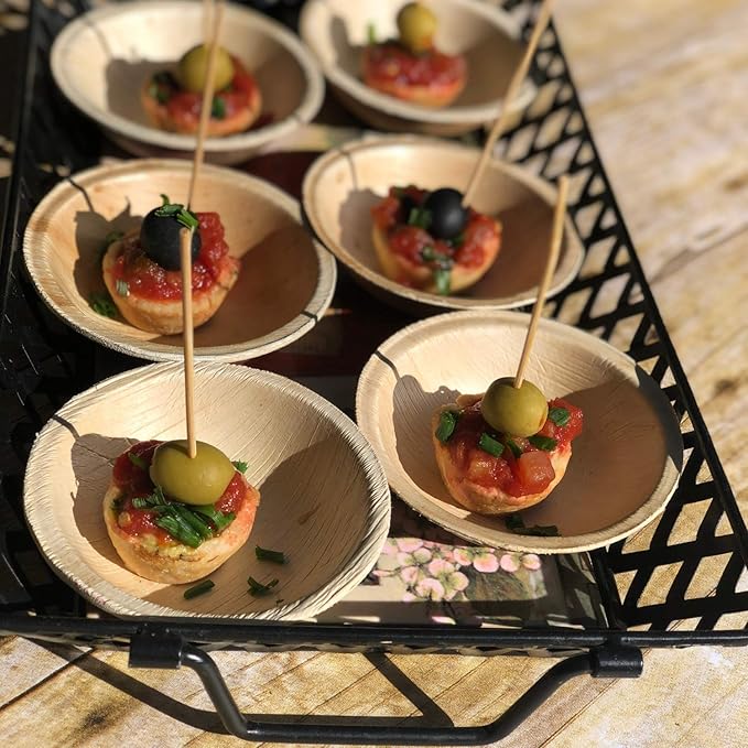 Raj Disposable Palm Leaf Bowls (25 Count, 4" Bowls) Strong Bowl Like Bamboo Party Bowl - Decorative Compostable Tableware for Lunch, Dinner, Birthday, Camping, Outdoor, Picnic, Parties