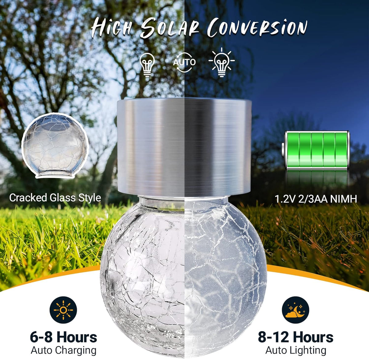 GIGALUMI 12 Pack Solar Outdoor Lights, Solar Hanging Lights for Christmas Decoration-Cracked Glass Solar Lights Outdoor Waterproof for Garden, Yard, Fence, Tree(Cold White)