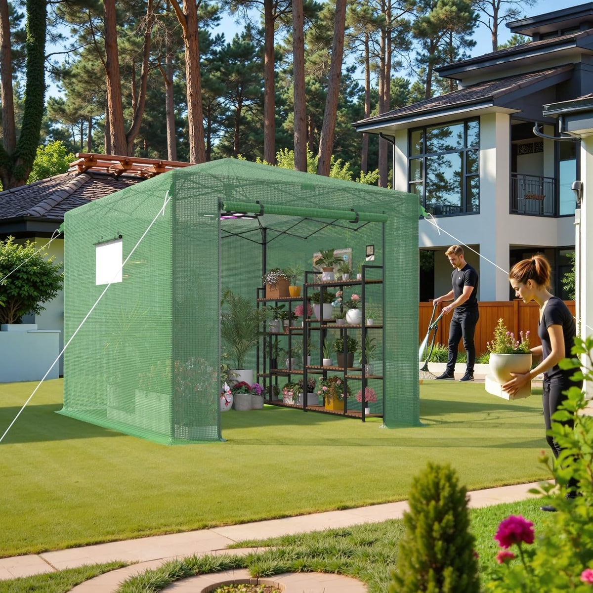 8X12 FT Pop Up Greenhouse,Greenhouse for Outdoors, Portable Walk-in Greenhouses with Roll-Up Zipper Door, PE Cover Greenhouses for Garden and Backyard, Easy Setup