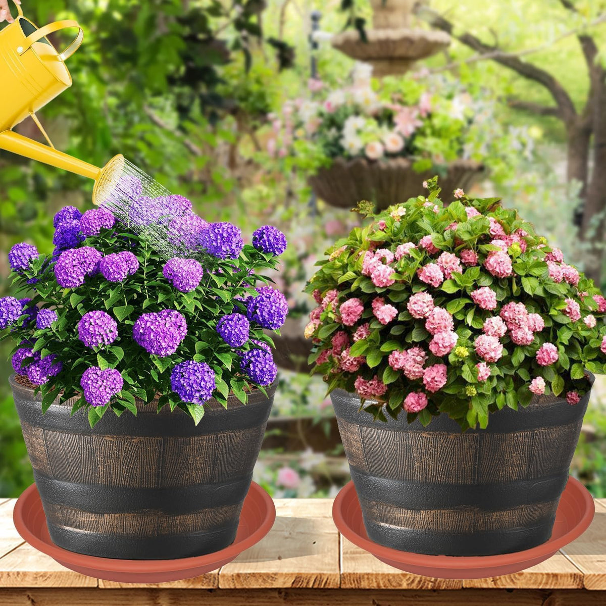 2 Pack of 22 inch Extra Large Plant Saucer, Extra-Deep 3.4" Plant Tray, Bird Bath Bowls for Garden, Plastic Pot Trays for Indoors Outdoors, Water Catcher for Gallon Grow Bags 19-22" (22", Terracotta)