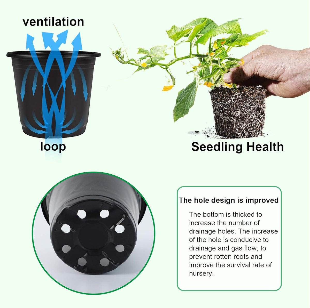 Augshy 50 Pcs 0.5 Gallon Black Plastic Plant Nursery Pots 6 Inches Seed Starting Pots Containers with 50 Labels