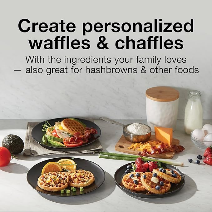 Proctor Silex Double Mini Waffle Maker Machine with 4” Round Non-stick Grids, Makes 2 Personalized Individual Breakfast Keto Chaffles and Hashbrowns, Compact, Black (26102)