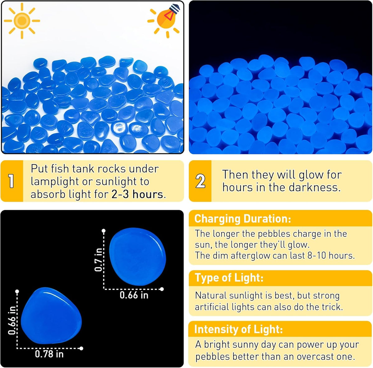 Glow in The Dark Fish Tank Rocks,Blue Glowing Rocks Stones Resin Glow in Dark Pebbles for Outdoor Garden, Fish Tank, Aquarium, Landscaping,Driveway Decoration,1.4 Lb