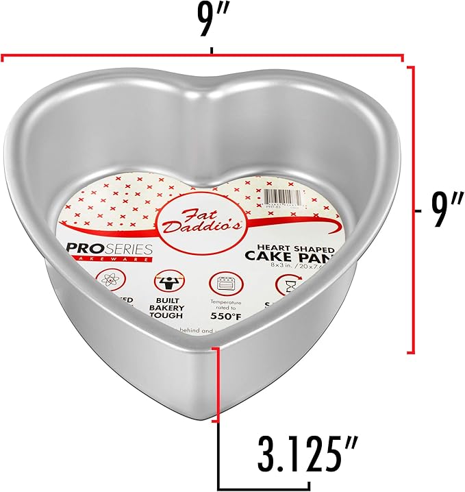 Fat Daddio's PHT-L83 Anodized Aluminum Removable Bottom Heart Cake Pan, 8 x 3 Inch