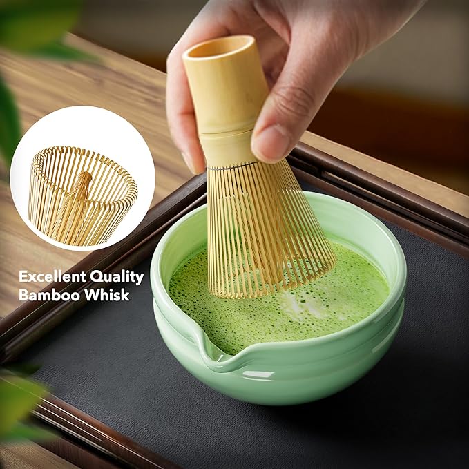 7 Pcs Matcha Whisk Set, Perfect Matcha Kit for Matcha Lovers Includes Ceramic Bowl, Bamboo Whisk, Holder, Scoop, Sifter & Cloth