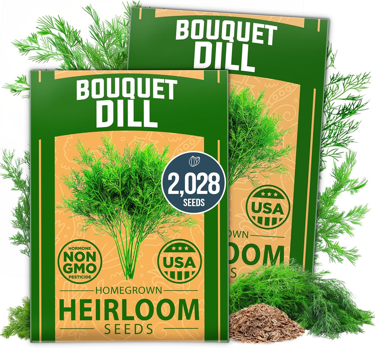 HOME GROWN Dill Seeds 2 Pack (Anethum Graveolens) - 2028 Non-GMO Heirloom Herb Seeds for Planting Indoors or Outdoors, High Germination, Ideal for Herb Gardens, Pots, and Cooking Flavorful Dishes