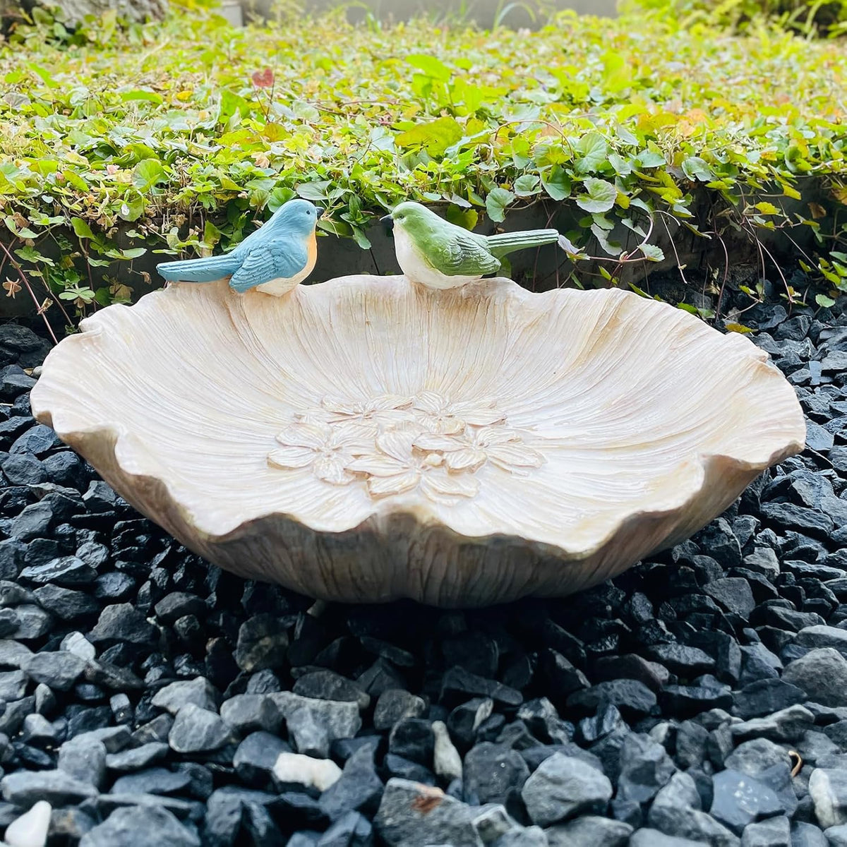 Ground Standing Bird Bath and Feeder, Wild Hummingbird Bath, Resin Feeding Tray for Outdoor Yard Decorations