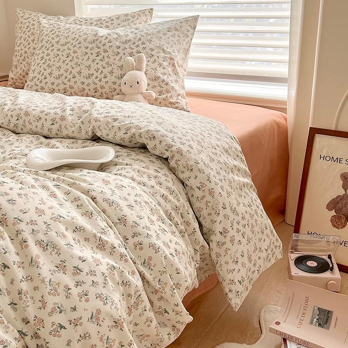 Vintage Garden Floral Comforter Set Full Size Fluffy Soft Microfiber Pink Floral Printed Bedding Comforter Set Cute Botanical Flower Comforter Full with 2 Pillowcases Boho Cottagecore Comforter Set