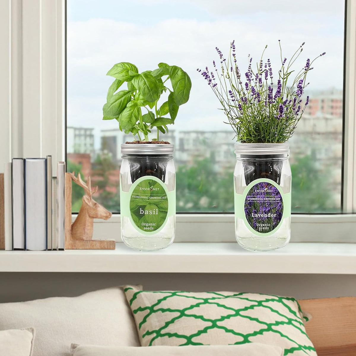 2-Pack Hydroponic Mason Jar Herb Garden Kit, Indoor Herb Garden Self-Watering Starter Kit (Basil,Lavender)