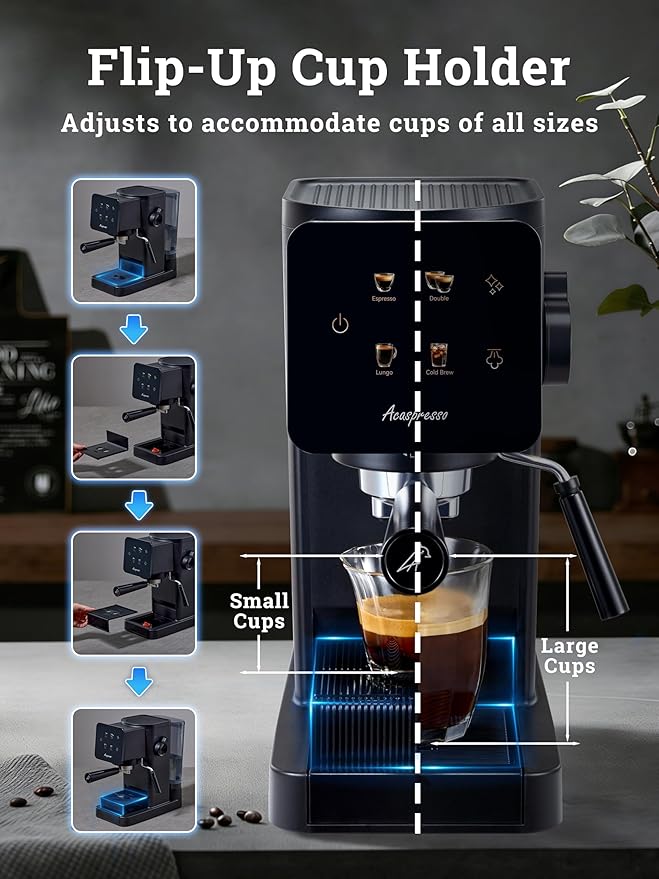 Espresso Machine with Touchscreen, 20 Bar Espresso Maker with Milk Frother and Steam Wand, Cold Brew Coffee Machine for Home, Latte Cappuccino Maker, 41oz Removable Water Tank