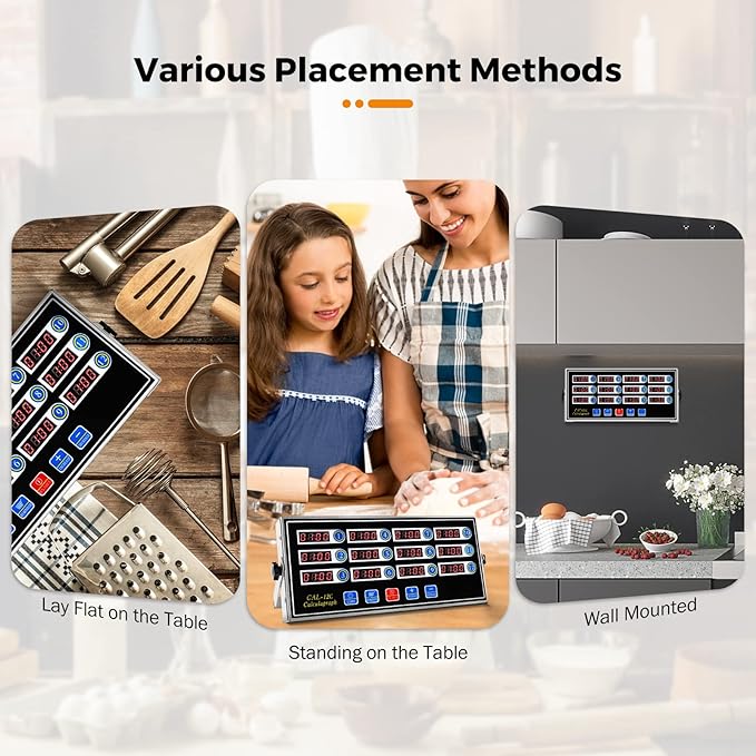 BEAMNOVA 12 Channels Digital Kitchen Timer for Cooking Loud Alarm Stainless Steel Clock Hours and Minutes Seconds Volume Control Electronic Calculator