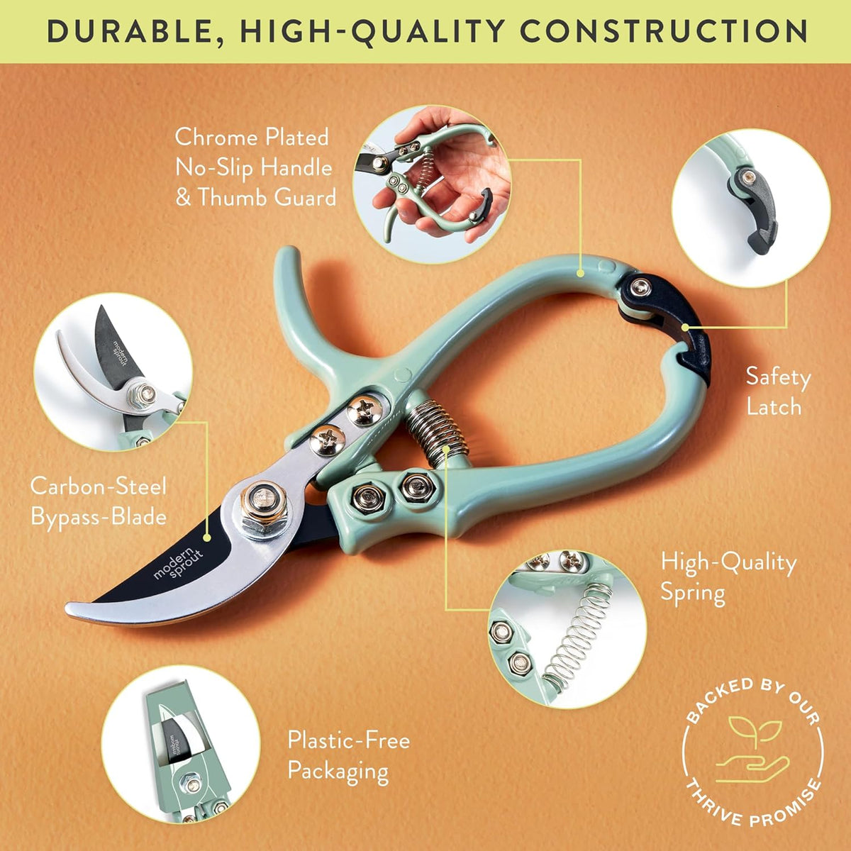 Modern Sprout Hand Pruners - Lightweight Pruning Shears W/Easy Lock- Gardening Scissors - Bypass Sharp Carbon Steel Blade - Rust Resistant - Garden Tools - Reusable Holster - Chartreuse