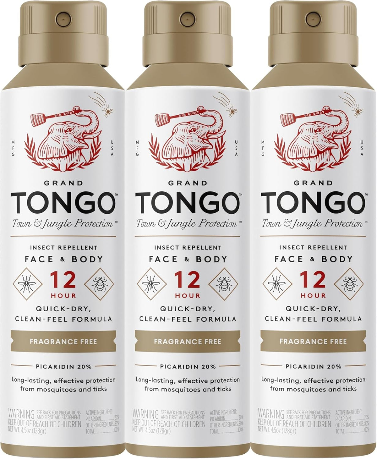 Fragrance Free Insect Repellent, 12-Hour Mosquito & Tick Protection, Picaridin-Based, Water-Based, Lightweight, Quick-Drying, DEET Alternative, Face & Body Use, 3 Pack