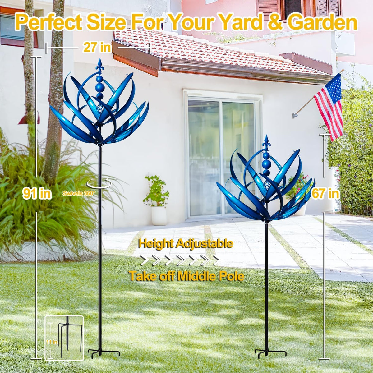 LimeHill Wind Spinner for Yard and Garden - Large Metal Kinetic Wind Sculptures, Yard Art Outdoor Decor (27 x 91 inches)