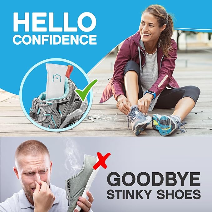 NonScents Shoe & Refrigerator Deodorizer Bundle - 2 Pack (4 Count) Shoe Odor Eliminator & 4 Refrigerator Deodorizer - Powerful, Reusable Odor Absorbers for Shoes, Fridge, Closets - Unscented Freshness