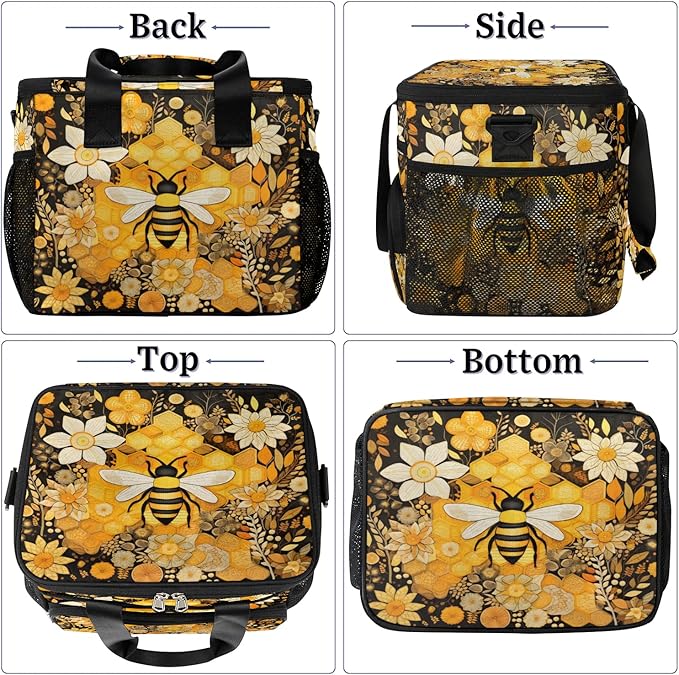 Pardick Lunch Box for Men Heavy Duty Insulated Lunch Bag for Women Honey Bee Lunchbox for Adults Lunch Cooler Bag for Work, Picnic, Beach Lunch Boxes with Adjustable Shoulder Strap