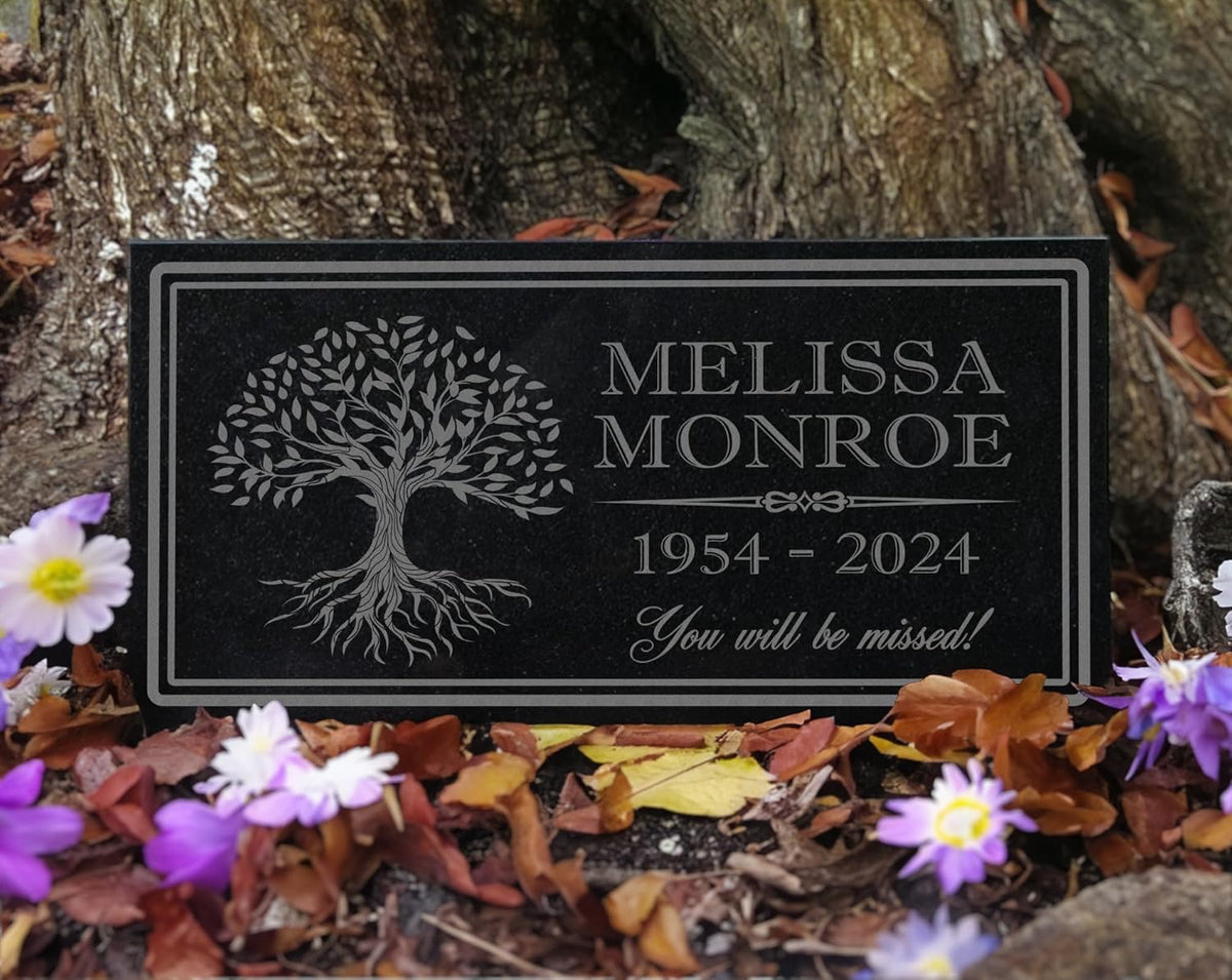 in Loving Memory Photo Tree of Life Personalized Granite Memorial Stone Sympathy Remembrance of Dad Mom Child (Granite-Tree-Pers, Garden 12"x6"x3/8")