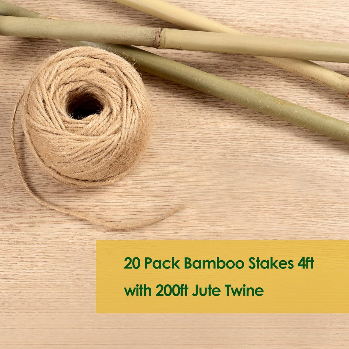 Bamboo Stakes 4 Feet Thicker Garden Stakes with Garden Twine, Diameter of 0.55in Natural Plant Stakes Bamboo Poles for Climbing Plants Support Tomato Cage - 20 Pack Bamboo Sticks for Plants