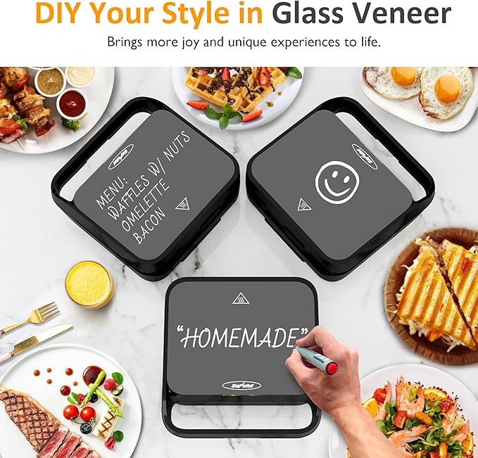 Sunvivi Pro Waffle Maker with Removable Non-stick Plates, Electric Sandwich Maker 3 in 1 Panini Press Grill, with Glass Top, Cool Touch Handle & Easy to Clean, 850W