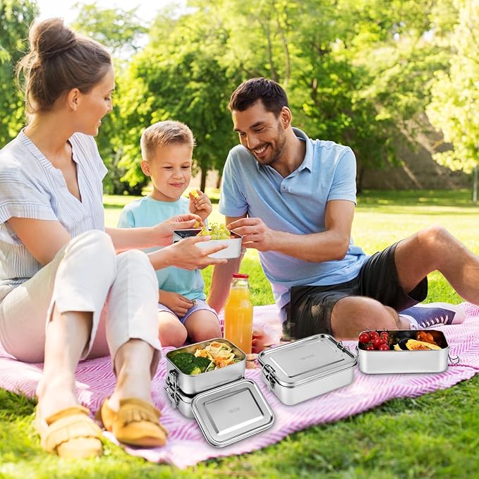 4 PCS Stainless Steel Bento Box 1400ml, Metal Bento Box, Metal Lunch Box, Food Containers, Stainless Steel Lunch Container for Home, Work, Camping