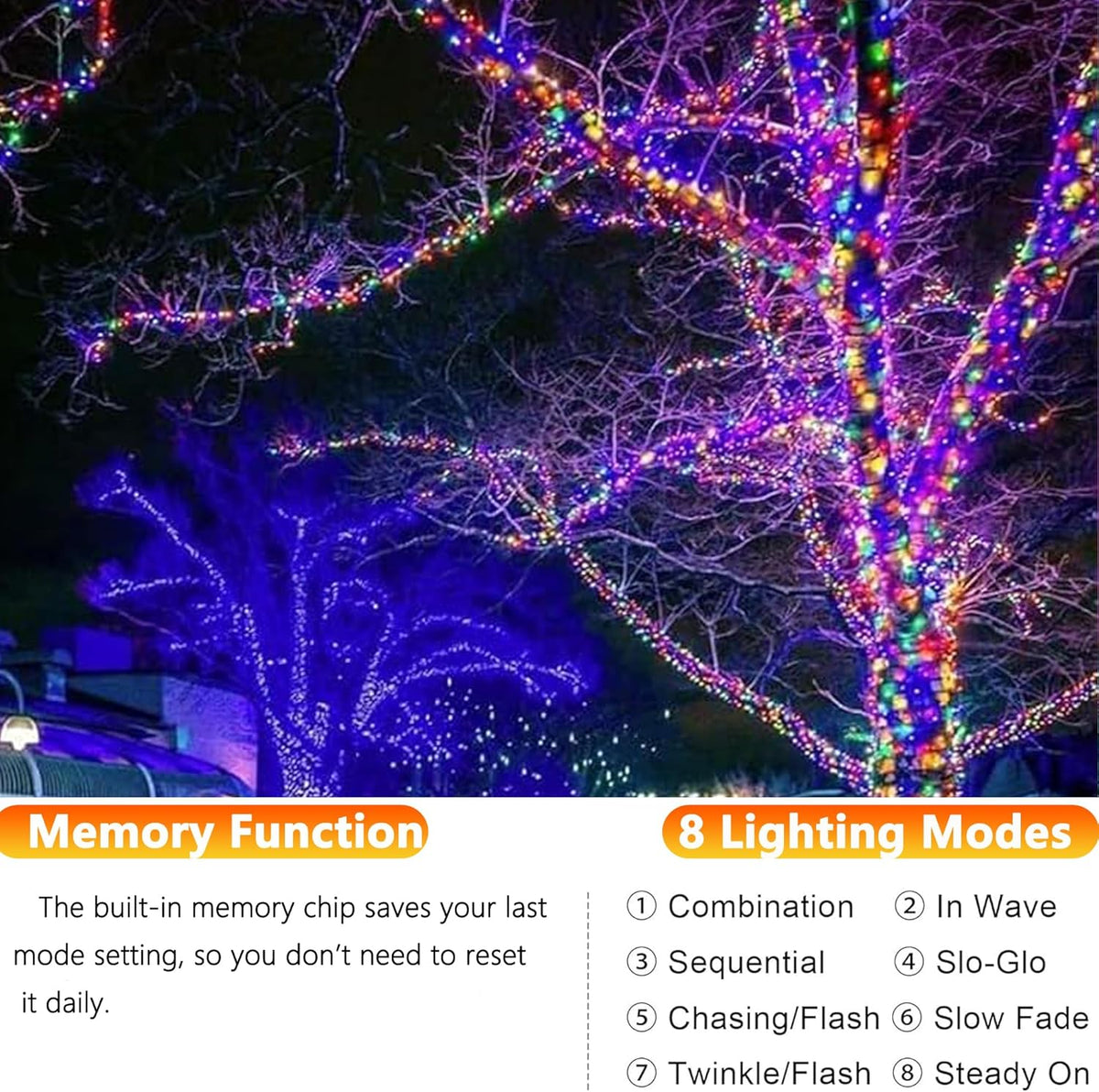 Joomer Solar Fairy Lights, 4-Pack Total 104FT 320LED Solar String Lights Outdoor Waterproof 8 Lighting Modes for Fence Party Garden Patio Yard Home Holiday Tree Outdoor Decoration (Multicolor)