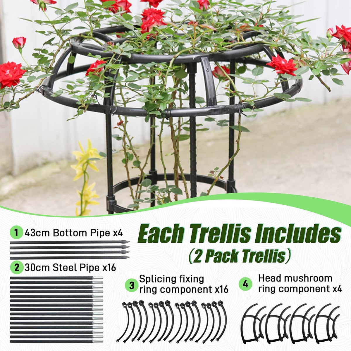 Garden Trellis for Climbing Plants, 2 Pack 65 Inch Mushroom Top Trellis for Climbing Plants, Plant Trellis Support for Potted Plants Climbing Vine Rose Clematis Vegetable Outdoor Indoor