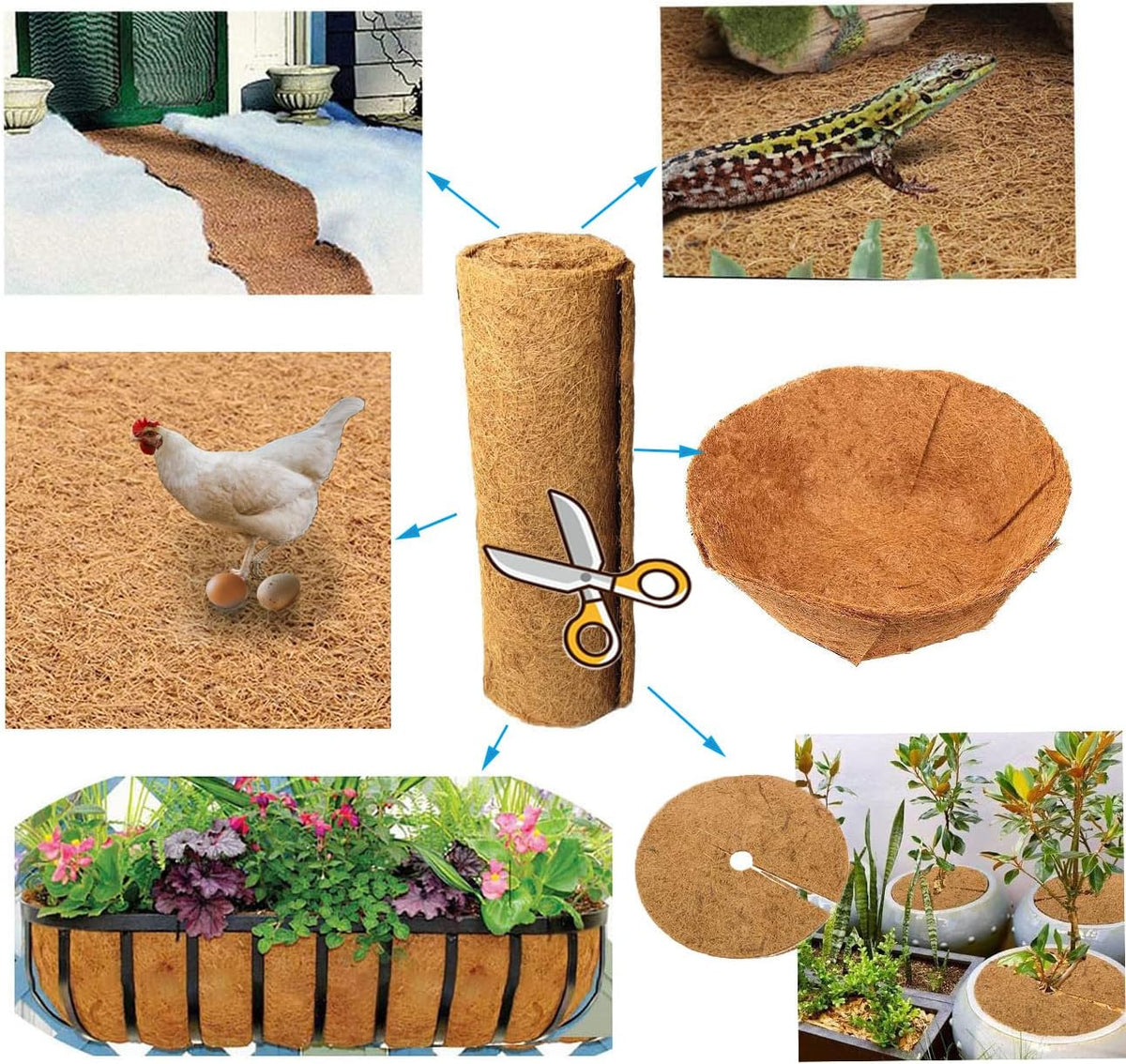 16x80 inch Natural Coconut Coir Liner Sheets Coco Fiber Roll Coco Mat for Planter Flower Basket Liner Garden Decoration Animal Pet Pad